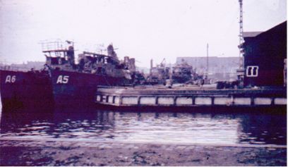 Damaged torpedo boats at Dokøen (Holmen Naval Base) in 1945