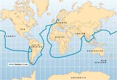 Korvetten GALATHEAs rute omkring jorden 1845-47