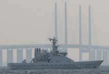 The Patrol Vessel DIANA heading south with the Oresund Bridge in the background...