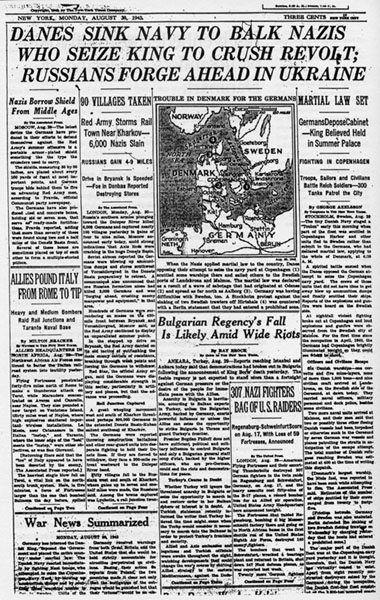 Forsiden på New York Times 30. august 1943