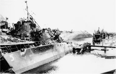 Damaged ships in the port of Flensburg