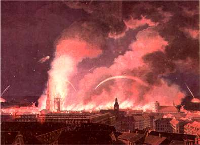 The morning of September 5, an English incendiary set the spire on Vor Frue Church (The church of Our Lady), on fire