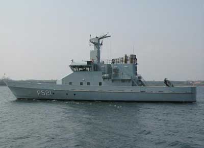 The patrol vessel FREJA seen here leaving the ship yard in Faaborg