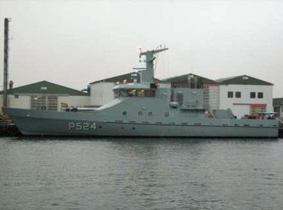 Femte enhed af DIANA-klassen, P524, ved afleveringen fra Faaborg Værft