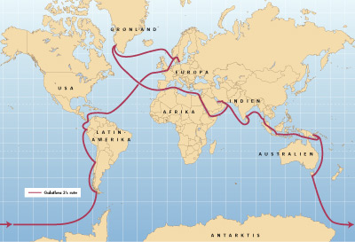 Kort over ruten for Galathea 3 ekspeditionen