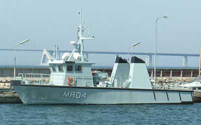 One of the total of six mine clearance vessels, MRD4, seen here at Korsr Naval Base in 2005